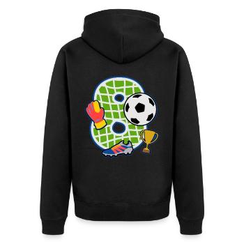 Fußball 8. Geburtstagsparty Nummer 8 - 8 Jahre - Unisex Premium Bio Zip Hoodie - Schwarz - Hinten - Nico (187cm)