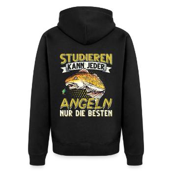Studieren Kann Jeder Angeln nur die Besten - Unisex Premium Bio Zip Hoodie - Schwarz - Hinten - Nico (187cm)