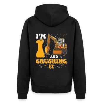 1. Geburtstag, 1 Jahr alt! Kids, Boy Junge Bagger - Unisex Premium Bio Zip Hoodie - Schwarz - Hinten - Nico (187cm)