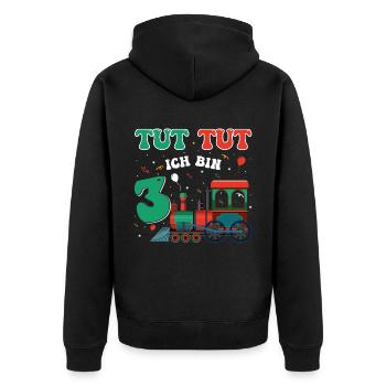 3ème anniversaire, 3 ans trains Lok Kids, garçon garçon - Veste à capuche bio Premium Unisexe - noir - Dos - Nico (187cm)