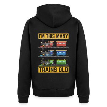 3ème anniversaire, 3 ans trains Lok Kids, garçon garçon - Veste à capuche bio Premium Unisexe - noir - Dos - Nico (187cm)