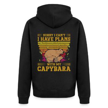 Sorry I Can't I Have Plans With My Capybara - Unisex Premium Bio Zip Hoodie - Schwarz - Hinten - Nico (187cm)