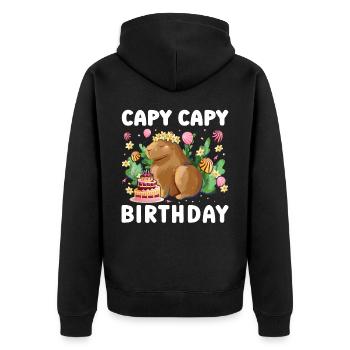 Capy Birthday - Unisex Premium Organic Zip Hoodie - black - Back - Nico (187cm)