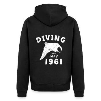 Anniversaire du plongeur - Plongée depuis mai 1961 - Veste à capuche bio Premium Unisexe - noir - Dos - Nico (187cm)
