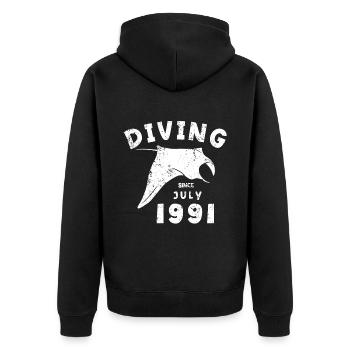 Anniversaire du plongeur - Plongée depuis juillet 1991 - Veste à capuche bio Premium Unisexe - noir - Dos - Nico (187cm)