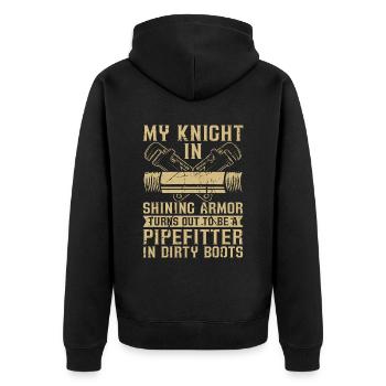 Pipefitter My Knight In Shining Pipes Pipefitters - Unisex Premium Organic Zip Hoodie - black - Back - Nico (187cm)