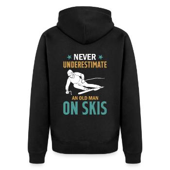 Ski Winter Skiing - Never Underestimate An Old Man - Unisex Premium Organic Zip Hoodie - black - Back - Nico (187cm)