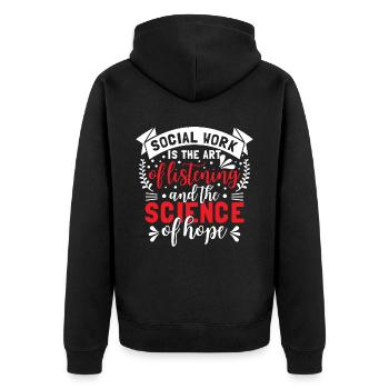 Soziale Arbeit ist die Kunst des Zuhörens - Unisex Premium Bio Zip Hoodie - Schwarz - Hinten - Nico (187cm)