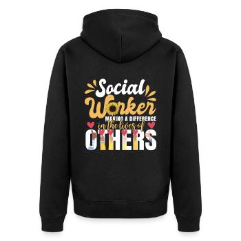 Sozialarbeiterin Sonnenblume - Unisex Premium Bio Zip Hoodie - Schwarz - Hinten - Nico (187cm)