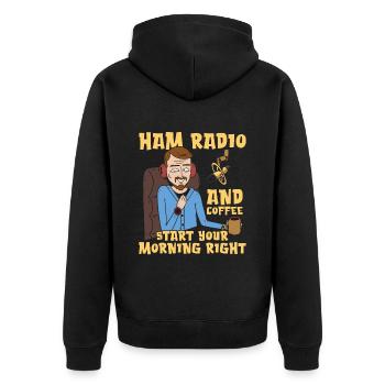 Ham Radio And Coffee Starts Amateur Radio Operator - Unisex Premium Bio Zip Hoodie - Schwarz - Hinten - Nico (187cm)