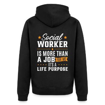 Sozialarbeiter ist mehr als ein Job - Unisex Premium Bio Zip Hoodie - Schwarz - Hinten - Nico (187cm)