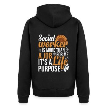 Sunflower Social Worker School - Unisex Premium Organic Zip Hoodie - black - Back - Nico (187cm)