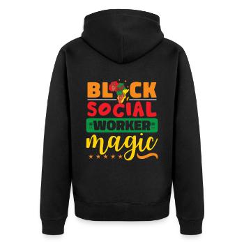 Schwarze Sozialarbeiter Magie - Unisex Premium Bio Zip Hoodie - Schwarz - Hinten - Nico (187cm)