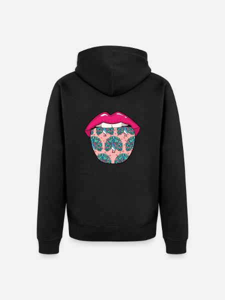 Peacock Bird Tongue - Unisex Premium Organic Zip Hoodie - black