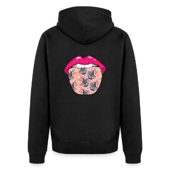 Frühstück Müsli Cereal Zunge - Unisex Premium Bio Zip Hoodie - Schwarz - Hinten - Nico (187cm)