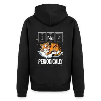 Schlafiger Ich schlafe regelmäßig - Unisex Premium Bio Zip Hoodie - Schwarz - Hinten - Nico (187cm)
