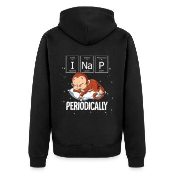 Schlafaffe Ich mache regelmäßig ein Nickerchen - Unisex Premium Bio Zip Hoodie - Schwarz - Hinten - Nico (187cm)