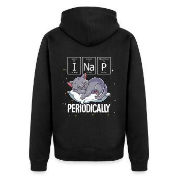 Schlafende Katze Ich mache regelmäßig ein Nickerchen - Unisex Premium Bio Zip Hoodie - Schwarz - Hinten - Nico (187cm)