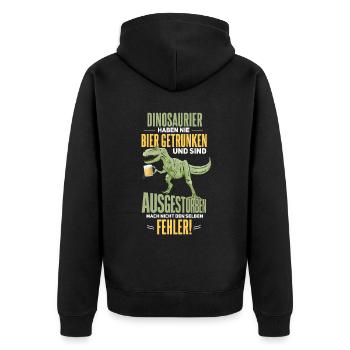 Lustiges Dinosaurier Bier Spruch Design - Unisex Premium Bio Zip Hoodie - Schwarz - Hinten - Nico (187cm)