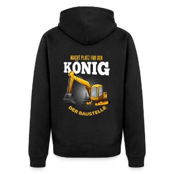 Cooles Bagger Baggerfahrer Spruch Motiv - Unisex Premium Bio Zip Hoodie - Schwarz - Hinten - Nico (187cm)