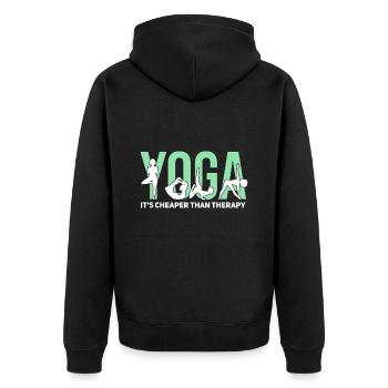 Cooles Yoga Gymnastik Spruch Motiv - Unisex Premium Bio Zip Hoodie - Schwarz - Hinten - Nico (187cm)