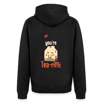 Witziges Sprüche Illustrations Design - Unisex Premium Bio Zip Hoodie - Schwarz - Hinten - Nico (187cm)