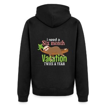 Funny holiday travel sloth saying - Unisex Premium Organic Zip Hoodie - black - Back - Nico (187cm)
