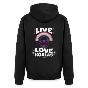 Baby Geschenkidee mit Regenbogen und Koala - Unisex Premium Bio Zip Hoodie - Schwarz - Hinten - Nico (187cm)