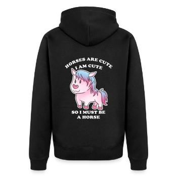 Pferde sind niedlich ich bin niedlich also bin ich - Unisex Premium Bio Zip Hoodie - Schwarz - Hinten - Nico (187cm)