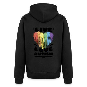Autismus Liebe Herz Regenbogen - Unisex Premium Bio Zip Hoodie - Schwarz - Hinten - Nico (187cm)