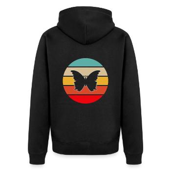 Schmetterling Retro - Unisex Premium Bio Zip Hoodie - Schwarz - Hinten - Nico (187cm)