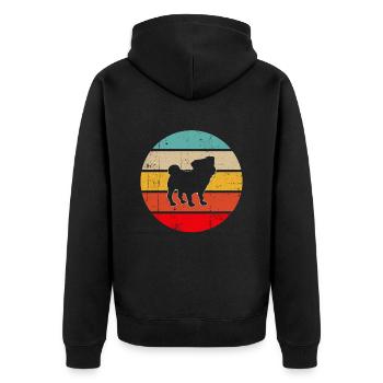 Mops Retro - Unisex Premium Bio Zip Hoodie - Schwarz - Hinten - Nico (187cm)