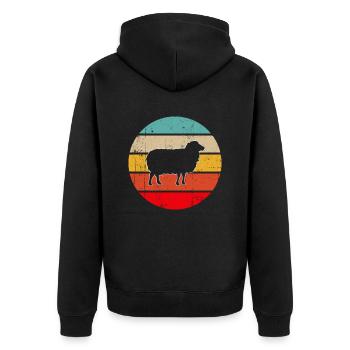 Schaf Retro - Unisex Premium Bio Zip Hoodie - Schwarz - Hinten - Nico (187cm)