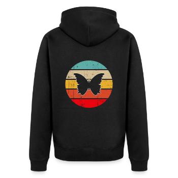 Schmetterling Retro - Unisex Premium Bio Zip Hoodie - Schwarz - Hinten - Nico (187cm)