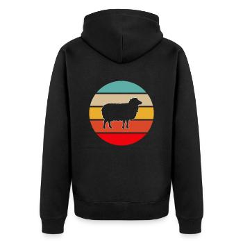 Schaf Retro - Unisex Premium Bio Zip Hoodie - Schwarz - Hinten - Nico (187cm)