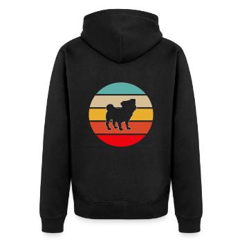 Mops Retro - Unisex Premium Bio Zip Hoodie - Schwarz - Hinten - Nico (187cm)