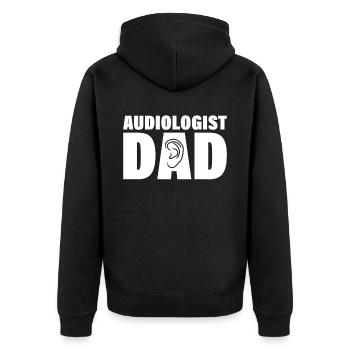 Job - Audiologe Papa - Unisex Premium Bio Zip Hoodie - Schwarz - Hinten - Nico (187cm)