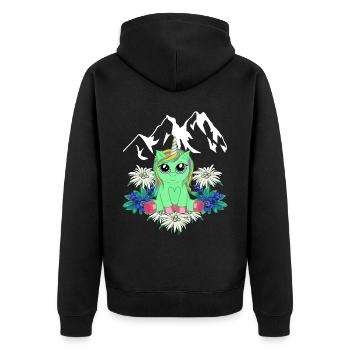 Einhorn Flora Alpen Gebirge Horn Gipfel Frühling - Unisex Premium Bio Zip Hoodie - Schwarz - Hinten - Nico (187cm)