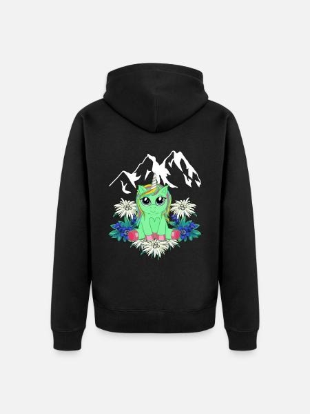 Enhjørning Flora Alperne Bjerge Horn Peak Forår - Premium økologisk unisex-hættejakke - sort