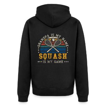 Squash Grandpa Retro Sunset Squash Player - Unisex Premium Organic Zip Hoodie - black - Back - Nico (187cm)