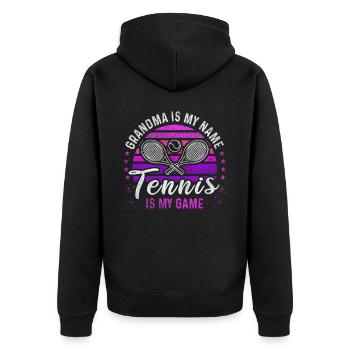 Tennis Grandma Retro Sunset Tennis Player - Unisex Premium Organic Zip Hoodie - black - Back - Nico (187cm)