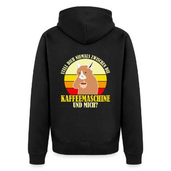 Büro Kaffee Morgenmuffel Müde Coffein - Unisex Premium Bio Zip Hoodie - Schwarz - Hinten - Nico (187cm)