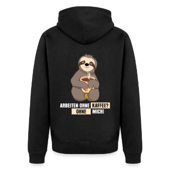 Kaffee Büro arbeiten Faultier - Unisex Premium Bio Zip Hoodie - Schwarz - Hinten - Nico (187cm)