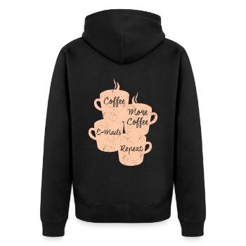 Kaffee und E-Mails Büro - Unisex Premium Bio Zip Hoodie - Schwarz - Hinten - Nico (187cm)