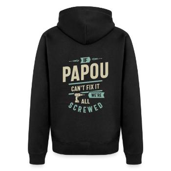 If Papou Can't Fix It - Dad and Grandpa - Unisex Premium Organic Zip Hoodie - black - Back - Nico (187cm)