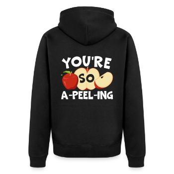 Du bist so ein schälender Obstliebhaber beim Apfelpflücken - Unisex Premium Bio Zip Hoodie - Schwarz - Hinten - Nico (187cm)
