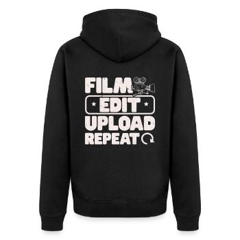 Filmbearbeitung Upload Repeat Content Creator Vlogger - Unisex Premium Bio Zip Hoodie - Schwarz - Hinten - Nico (187cm)