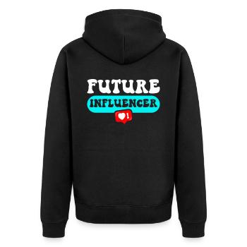Zukünftiger Influencer Content Creator Social Media - Unisex Premium Bio Zip Hoodie - Schwarz - Hinten - Nico (187cm)