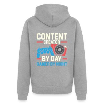 Content Creator von Day Gamer von Night Influencer - Unisex Premium Bio Zip Hoodie - Grau meliert - Hinten - Nico (187cm)