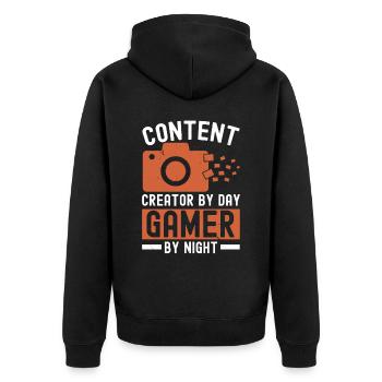 Content Creator von Day Gamer von Night Influencer - Unisex Premium Bio Zip Hoodie - Schwarz - Hinten - Nico (187cm)